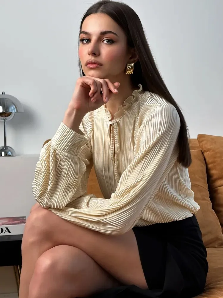 

Модная женская свободная рубашка, топ с волнистой текстурой, одежда в европейском и американском стиле для женщин, повседневный модный топ