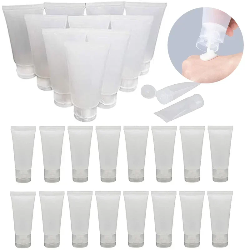 

100pcs 15-100ml Empty Plastic Sample Bottles Flip Lid Cosmetic Frosted Soft Tube Refillable Facial Cleanser Hand Cream Container