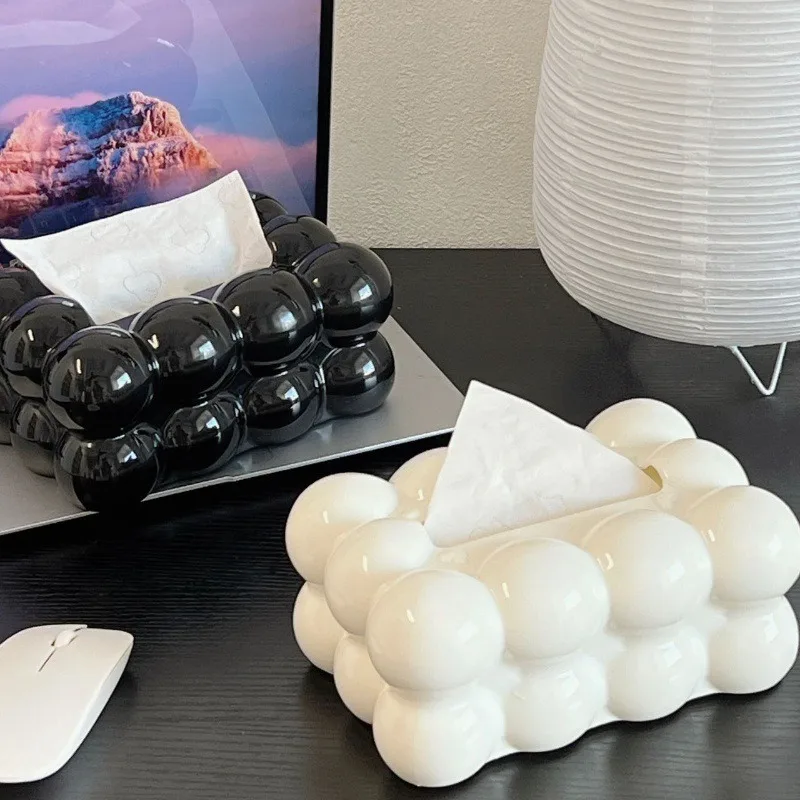 Cute cream wind marshmallow tissue box high-end light luxury living room coffee table creative desktop ornament