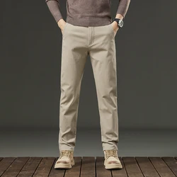Threeproof Men's Pants Straight Fit Cotton Casual Trousers Male Elastic Waist Stretch Spring Antifouling Work Business Oil Proof