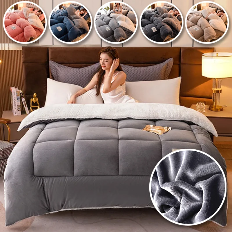 

1PC Winter Bedding Thick Quilt Blanket Thickened Warm Flannel Fleece Comforter for Cold Nights Bed Duvets Quilts The Blankets