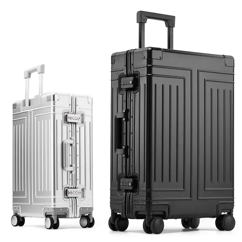 

100% Aluminum Magnesium Alloy Suitcase Travel Carry-On Rolling Luggage Luxury Boarding Cabin Trolley Case Spinner Wheels Metal