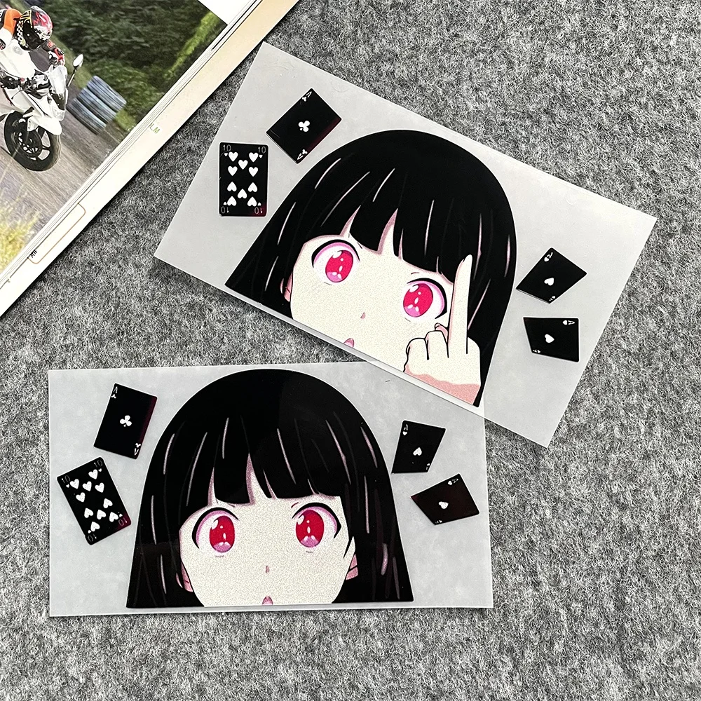 Anime Poker Girl Reflective Car Stickers Decor Motorcycle Scooter Auto Body Window Windshield Bumper Fuel Tank Decal Accessories