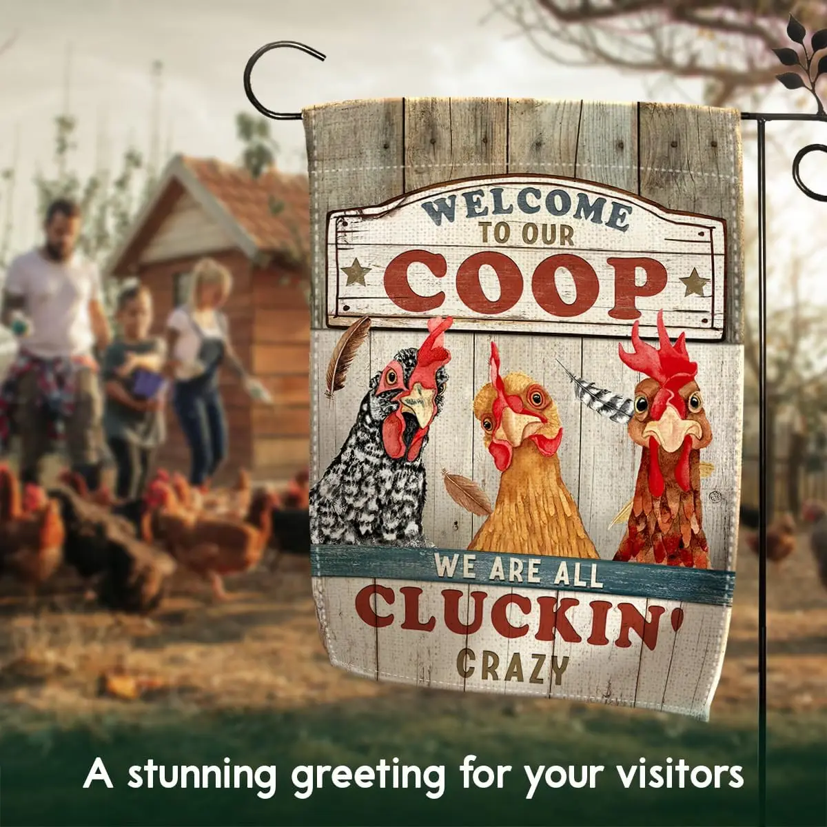 Garden Flag Christmas, Chicken Coop Yard Flag Markers, Welcome Banner for Rustic Farmhouse, Funny Chicken Gifts Sign for Wom SSL view 5