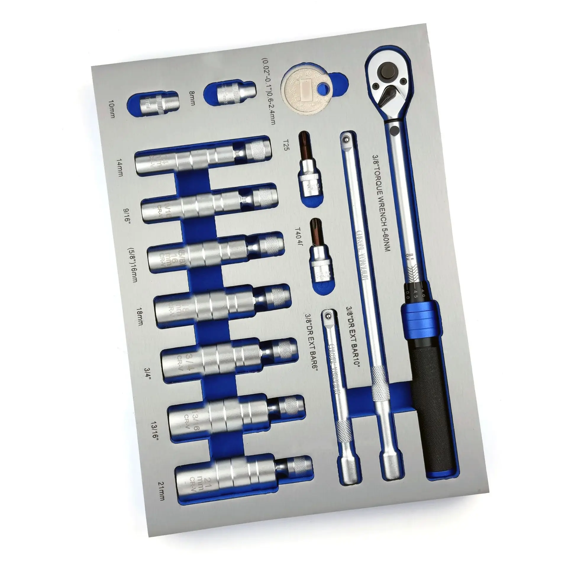 Cross-border hot-selling 15 pieces professional adjustable torque wrench spark plug sleeve set CR-V material EVA packaging