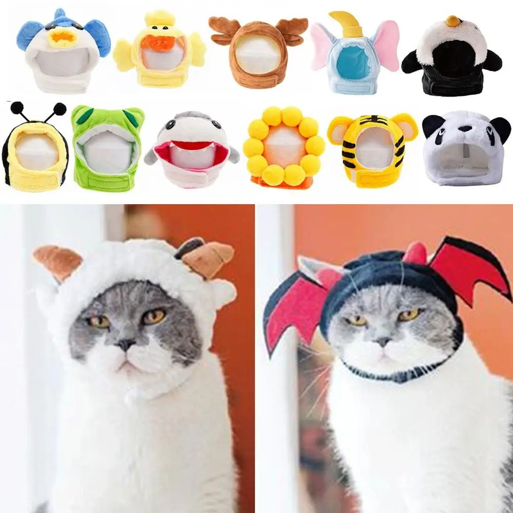 Cute Pet Headgear Cartoon Cat Dog Hat Headwear Cross-Dressing Party Costume Cosplay Warm Headdress Pet Supplies