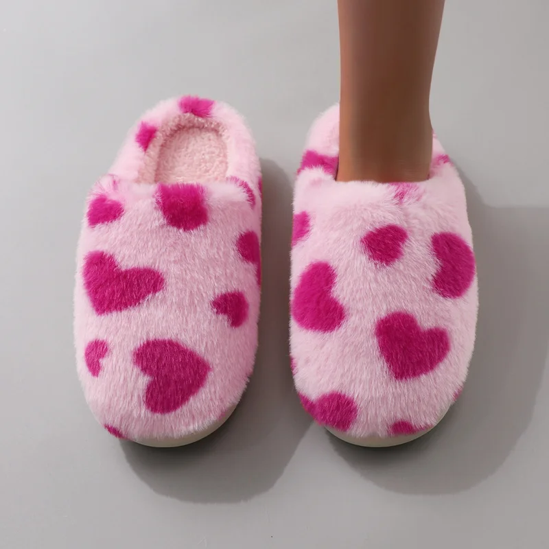 Sweet Autumn-Winter Valentine's Day Heart-Shaped Cotton Slippers for Women, Indoor Plush Warm and Comfortable Slippers