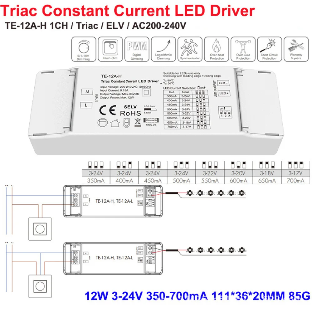 Adjustable Brightness LED Power Supply Triac Dimmer Driver Constant Voltage Current Transformer For Wall Switch Lighting Control