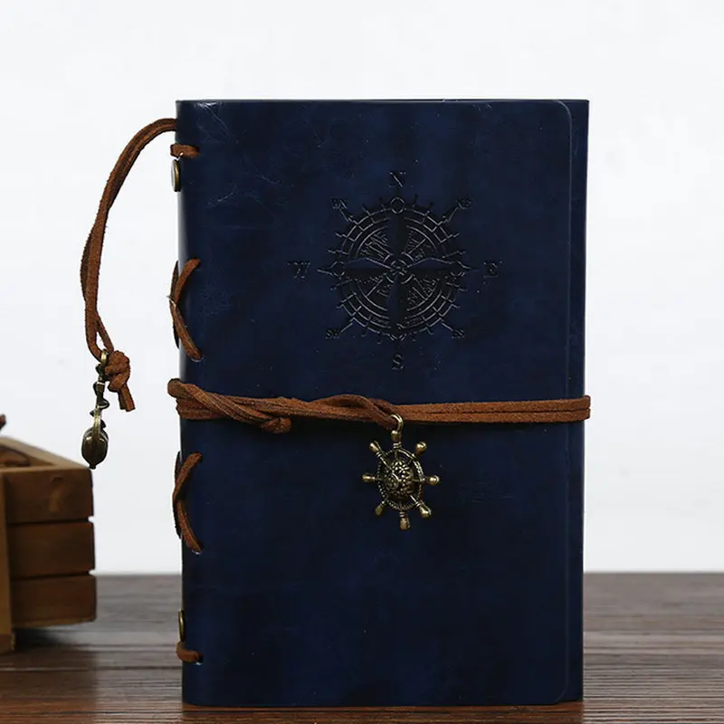 1pc Vintage Spiral Notebook,creative Corsair Anchor Decoration design, PU Leather Loose-leaf Diary, Travel record book