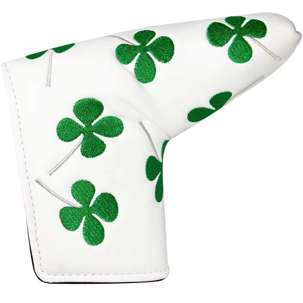 Lucky Green Clover Shamrock Golf Blade Putter Cover Headcover Club Accesorios de golf protectores para hombres, cuero sintético suave