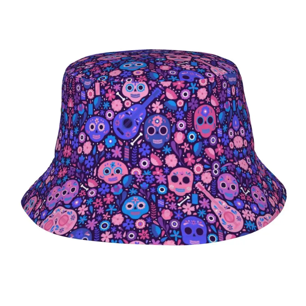 Custom Day Of The Dead Bucket Hats For Women Men Printed Mexican Sugar Skull Summer Beach Sun Mexican Sugar Skull Fisherman Cap