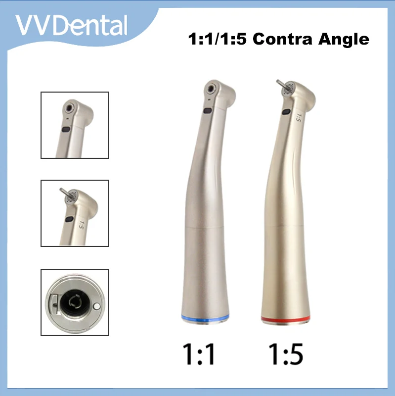 

Dental 1:1/1:5 Fiber Optic Contra Angle Fit E-type Electric Micromotor Internal Water Spray Stainless Steel Low Speed Handpiece