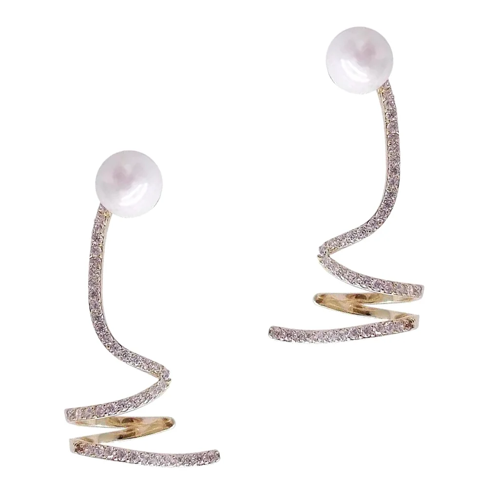 Zirconia Pearl Earrings Cuff Trendy Crawler Climbers Sterling Silver Rhinestone Reptile Stud