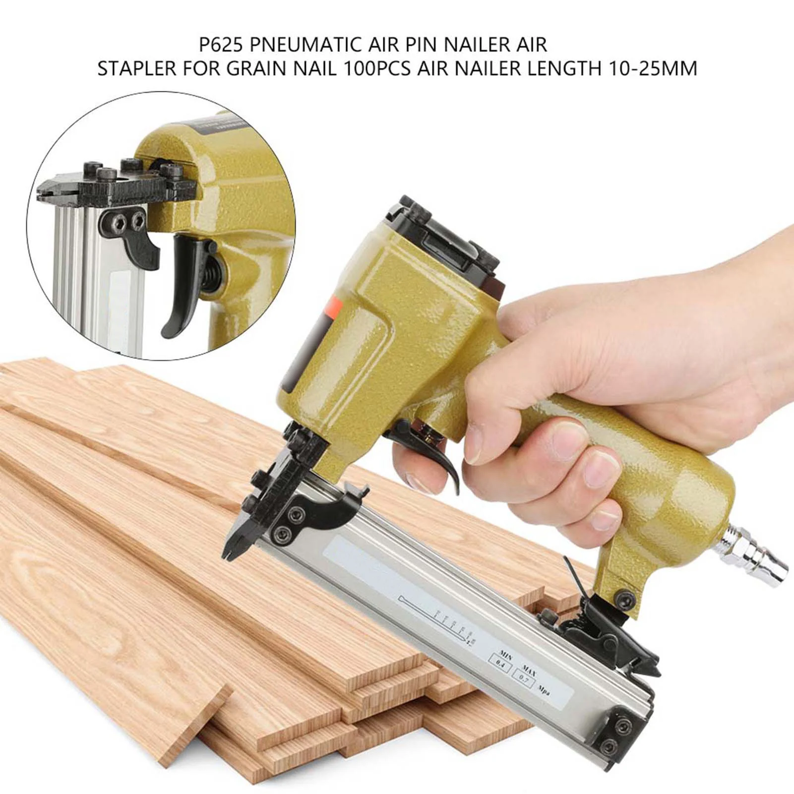 P625 Pneumatic Air Pin Nailer Air Stapler for Grain Nail 100pcs Air Nailer Length 10‑25mm