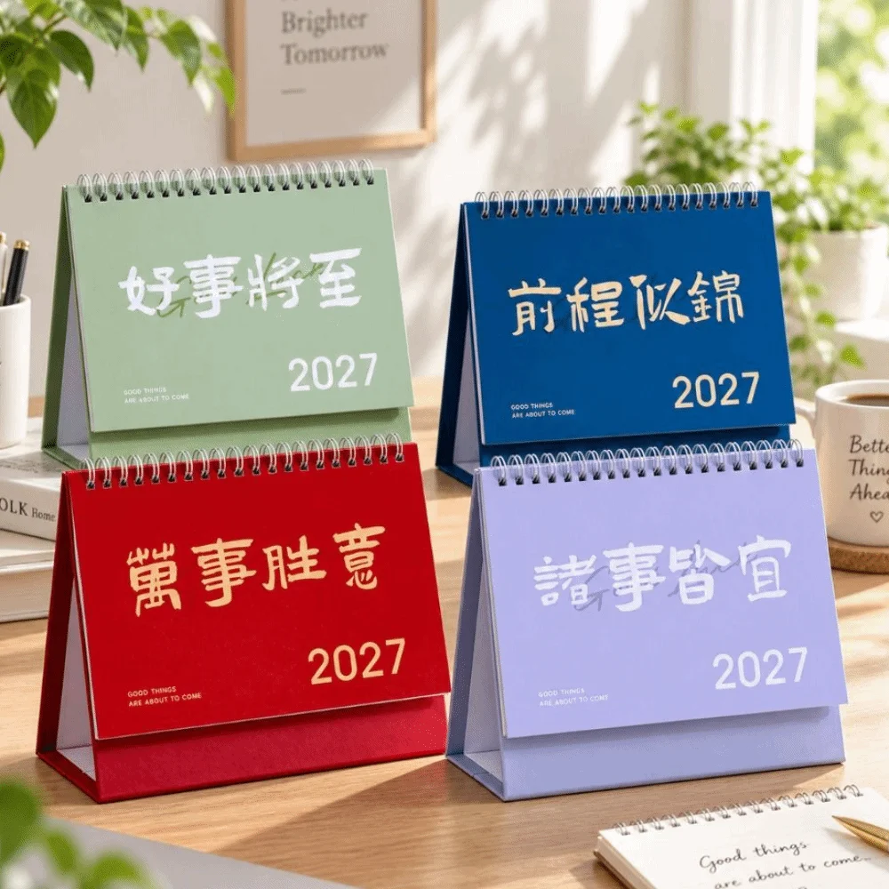 New Standing 2027 Desktop Desk Calendar Foldable Good Luck Table Calendar Portable Flip Calendar Table Decorations