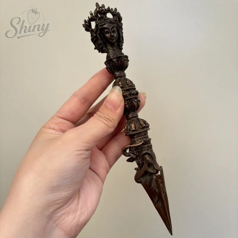 19cm Antique Tibetan Buddhist Hayagriva Three-Sided Vajra Pestle Crafts Tantric Ritual Objects Feng Shui Decorations