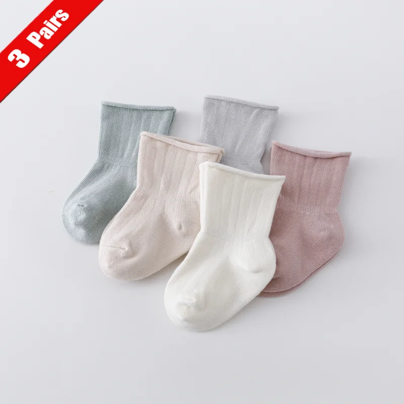 3Pairs/lot Kids Boy Girl Socks Casual Solid Children's Socks For Baby Cotton Toddler Socks For Babies Spring Autumn 0-5Years New