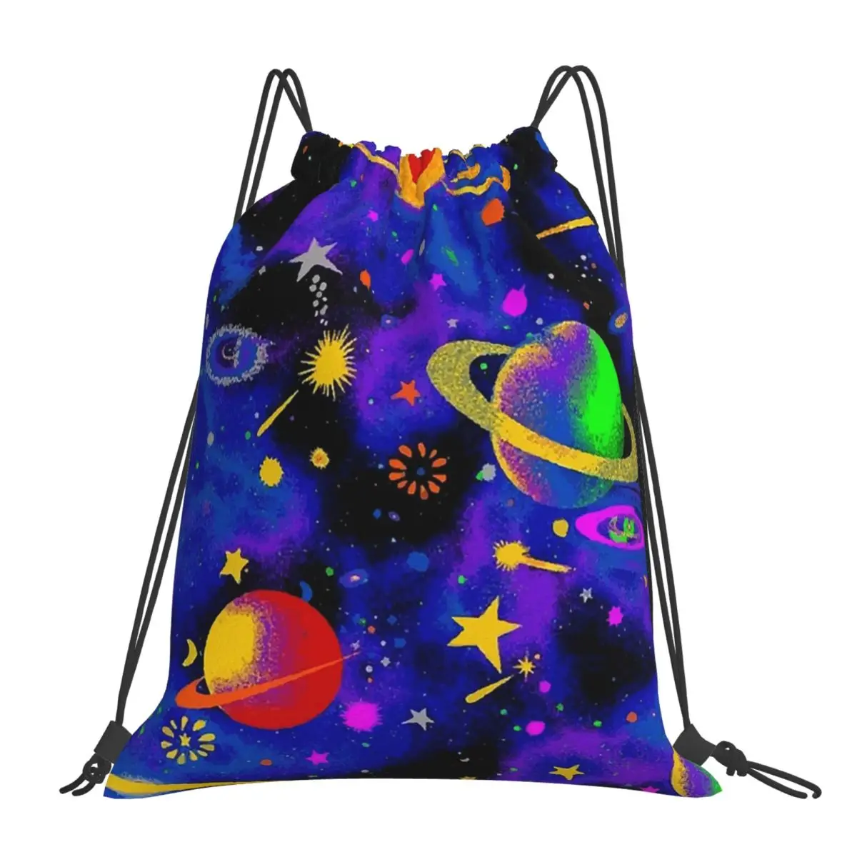 Neon Space Backpacks Fashion Portable Drawstring Bundle Pocket Sundries Bag Book Bags For Travel Students
