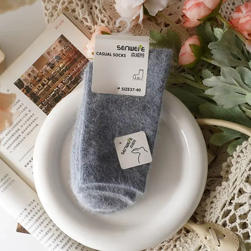 Sock Leisure Ankle Crew Fuzzy Autumn Winter Rabbit Fur Women mid-calf Thickened Warm Soft Wool Socks 8W96 - Image 21