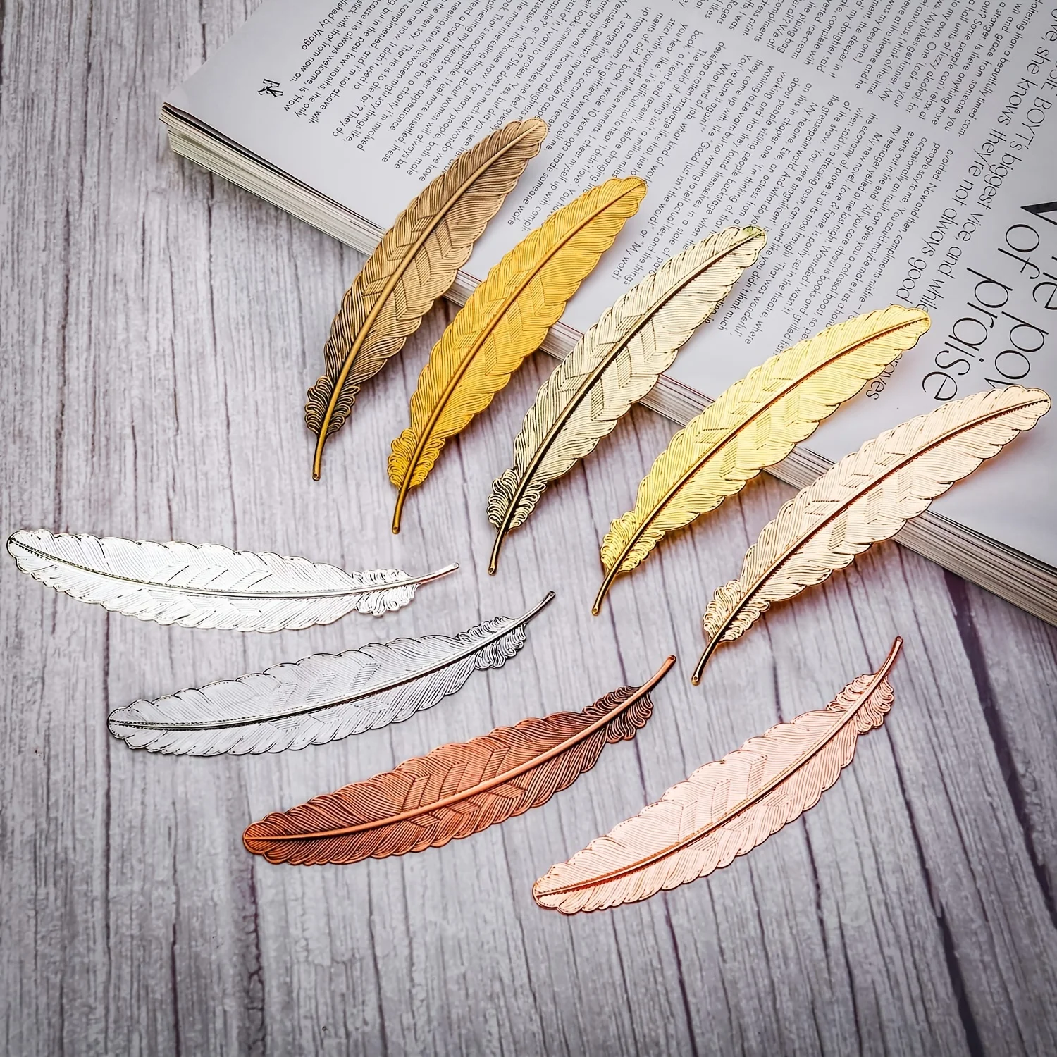 MOHAMM 9pcs Retro Feather Metal Bookmarks for Read Markers Adults and Kids 9 Colors