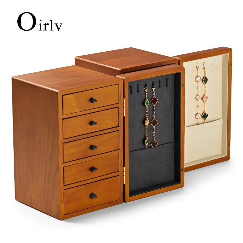 Wooden Jewelry Box Organizer Vertical Drawer Style Vintage Luxury Jewelry Box for Women Exquisite Necklace Packaging Supplies