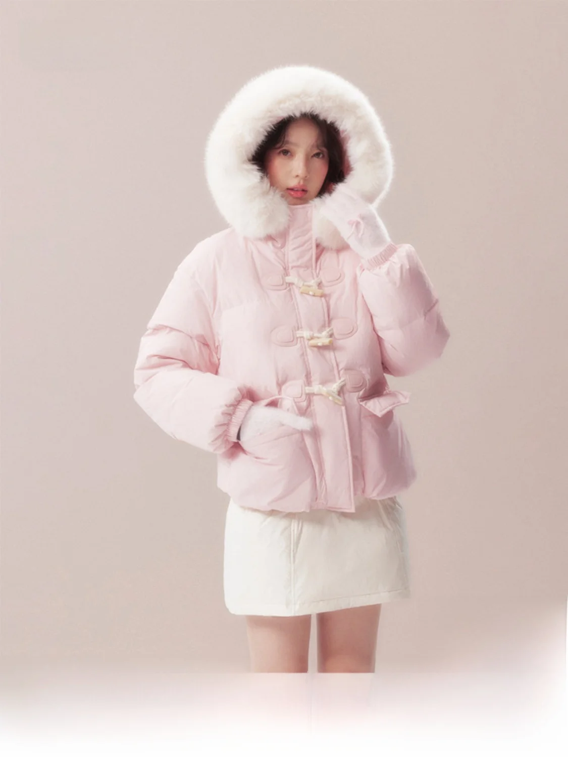 

Оригинальная зимняя куртка AooRaa Winter Love Edinburgh с меховым воротником, на пуговицах, розовая, пуховая, теплая, утолщенная, с длинными рукавами, прямого кроя, из нейлоновой ткани