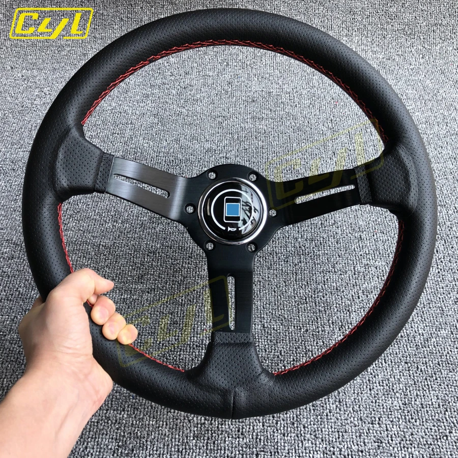 JDM ND Universal 13inch 330mm Leather Steering Wheel Deep Dish Sim Racing Sports Steering Wheel