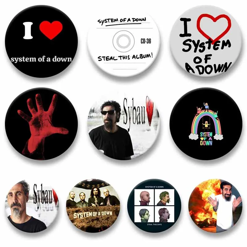 Round Rock Band Can Badge Soad System of A Down Soft Button Pins Handmade Snap-in Brooches for Backpack Clothes Accessories Gift