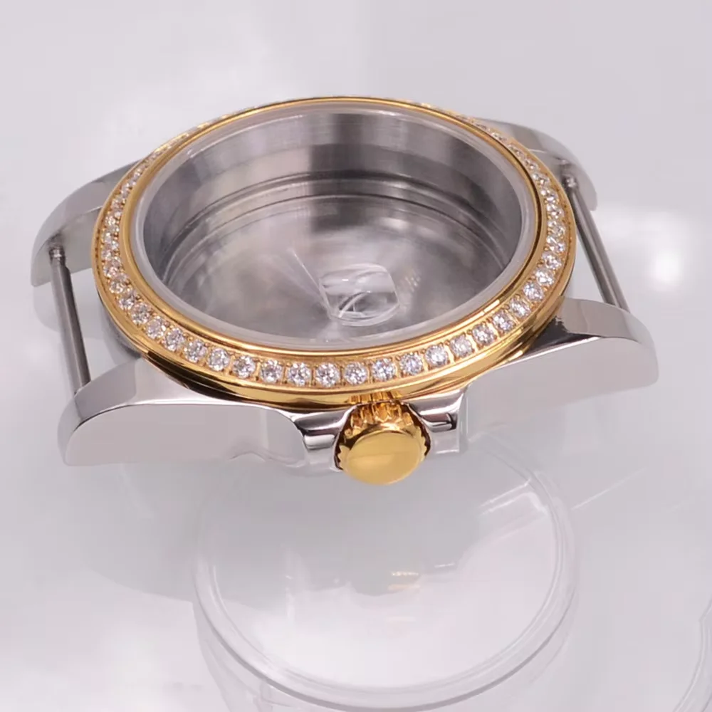 40MM Pig mouth Sapphire Glass Watch Case Fit NH34 NH35 NH36 PT5000 ETA2824 ST2130 Movement gold