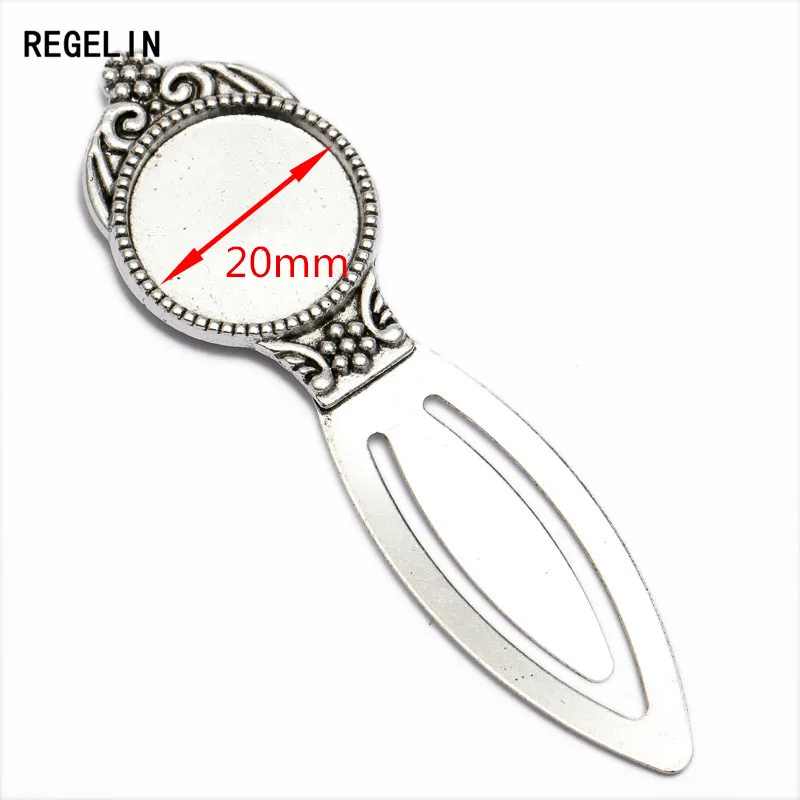 REGELIN Fashion Antique Silver Bookmark Base Fit 20mm Round Glass Cabochon Blank Bezel Setting Bookmark Findings 5pcs/lot