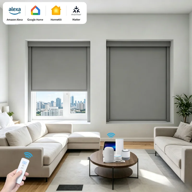 Custom Motorized Blinds With U Channel Side Tracks Works With Matter Alexa Google Wifi Control Electric Roller Blinds For Window
