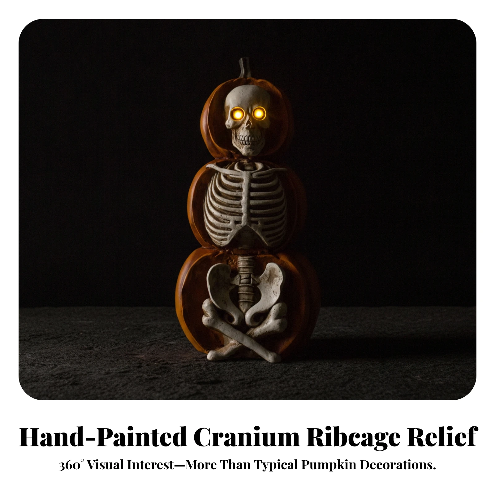 Halloween Tabletop Ornament with Light-up Eyes Distressed Skull Pumpkin Figure Statues Quirky Holiday Decor Unique for Entryway