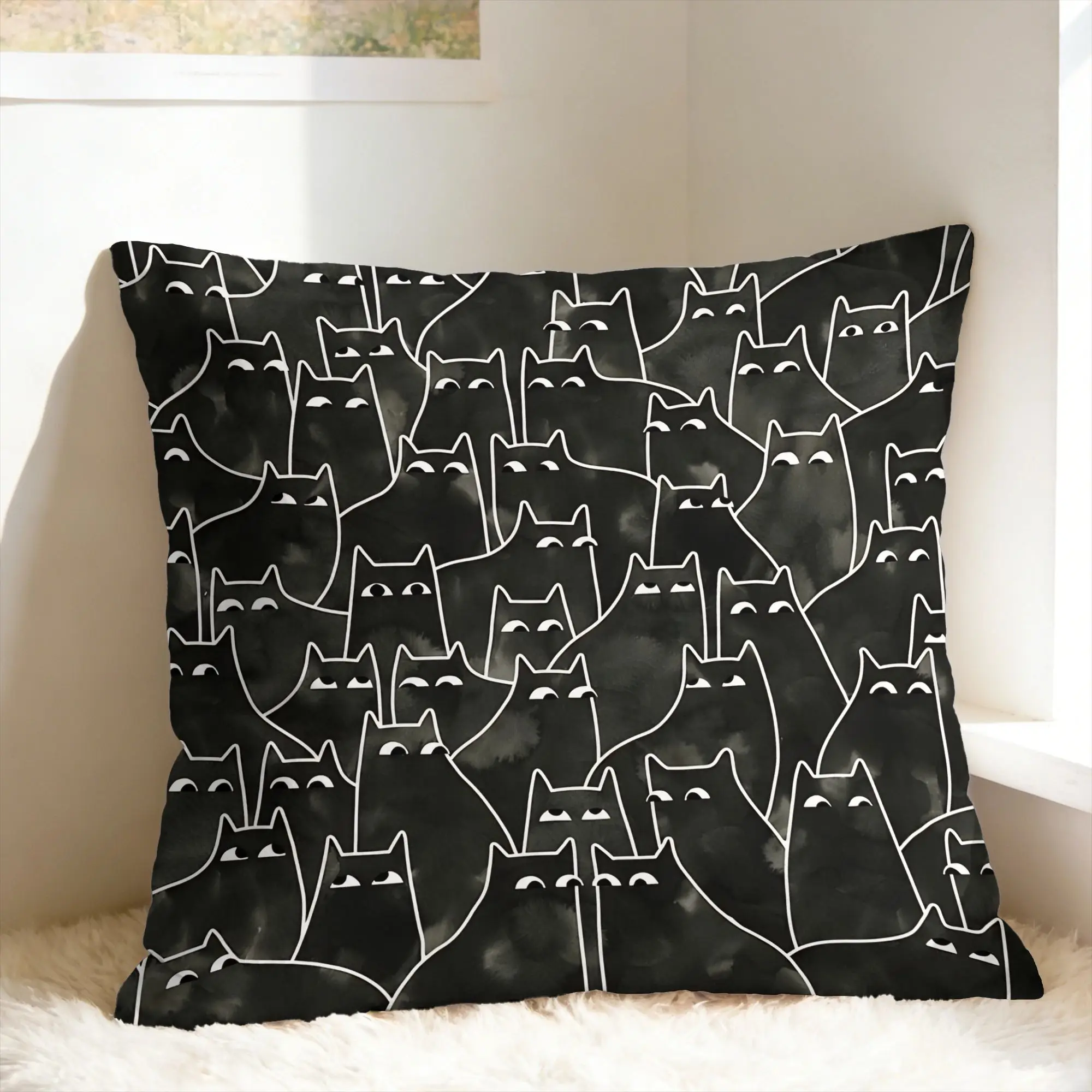 Black Cat Pillow Case  Graphic Pillow Cover Morden Pillowcases For Sofa Couch Bed Living Room