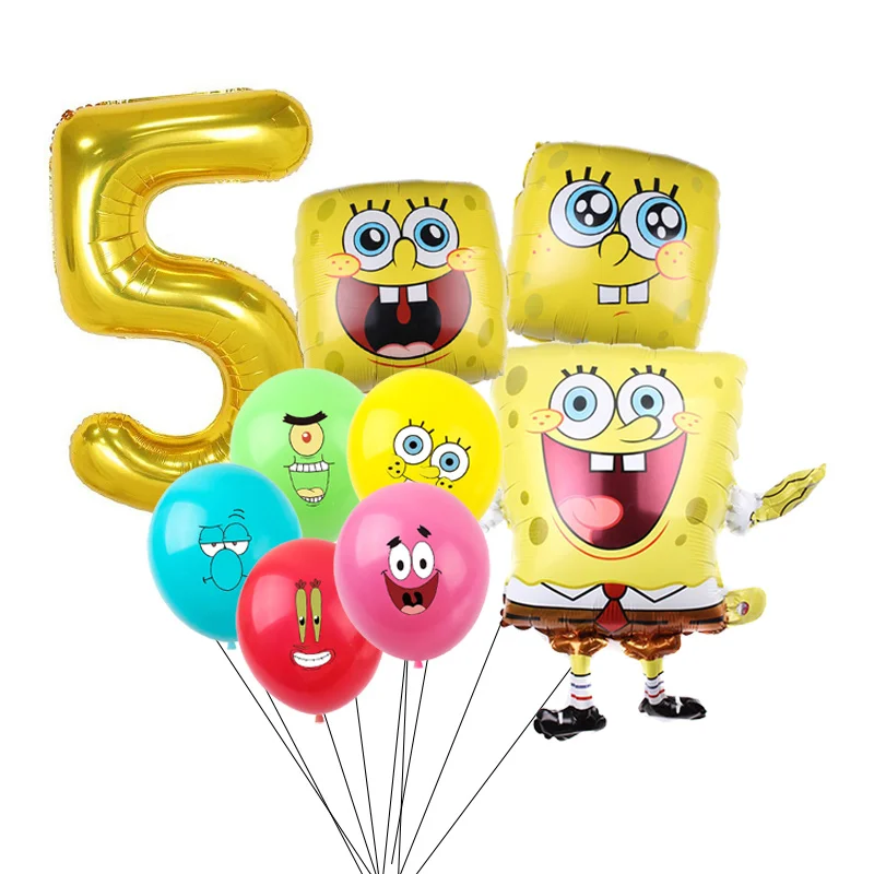 SpongeBobs Number Balloons Set Birthday Party Decoration Aluminum Foil 1-9 Numbers Balloon Set Home Ornament Family Props Decor