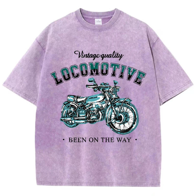 Retro Motorcycle Pictures Printing Women'S Washed Short Sleeves O-Neck Soft Comfortable Cotton T-Shirts Summer Female Clothes