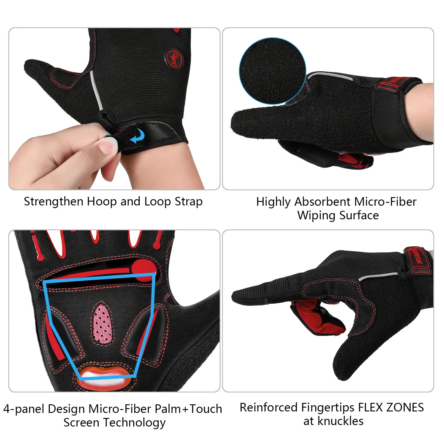 MOREOK Cycling Gloves Full Finger Bike Gloves 5MM Liquid Gel Pad Anti-Slip Shock-Absorbing Touchscreen Bicycle Gloves Men Women