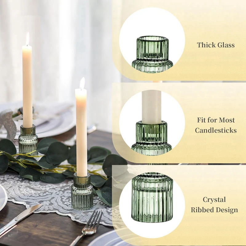 Vintage Candlesticks Ribbed Glass Candlestick Decorations Suitable For Table Centerpieces Wedding Christmas Home Decor