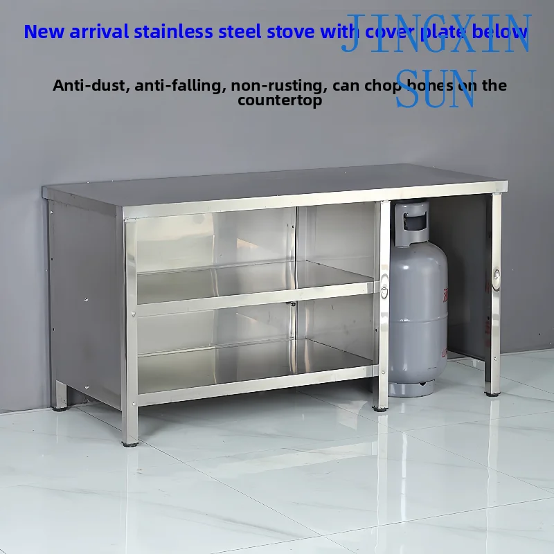 Kitchen stainless steel stove gas tank rack below three-sided hoardings chopping table