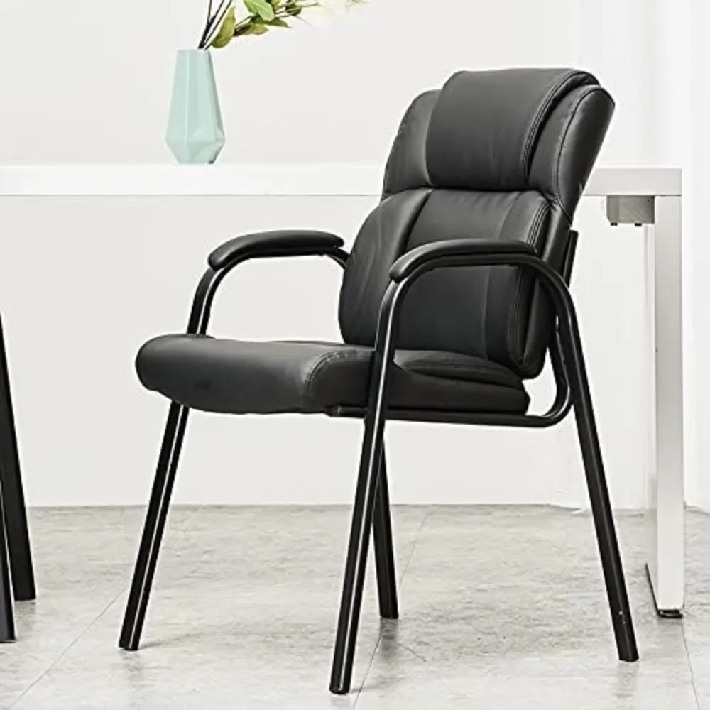 Leather Guest Chair with Padded Arm Rest for Reception Meeting Conference and Waiting Room Side Office Home Black 4 Pack