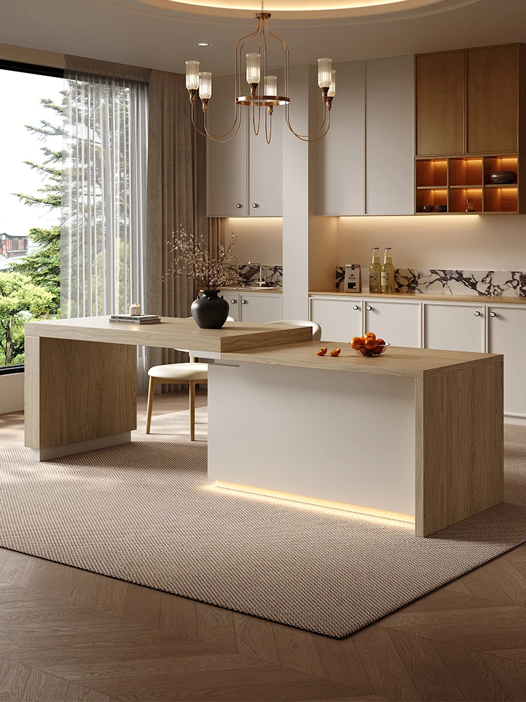 LTT Smart Lifting Island Dining Table Integrated Retractable Home Open Kitchen Slate Island