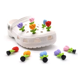 1-5pcs 3D Flowers Shoe Charms for Women Girls Colourful Tulips Shoe Decorations Pins for Sandals Accessories Clog Buckles Gifts