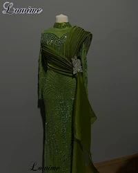 Arabic Muslim Green Celebrity Dresses Mermaid Long Sleeves Red Carpet Runway Dresses With Crystals Vestidos De Gala Evening Gown