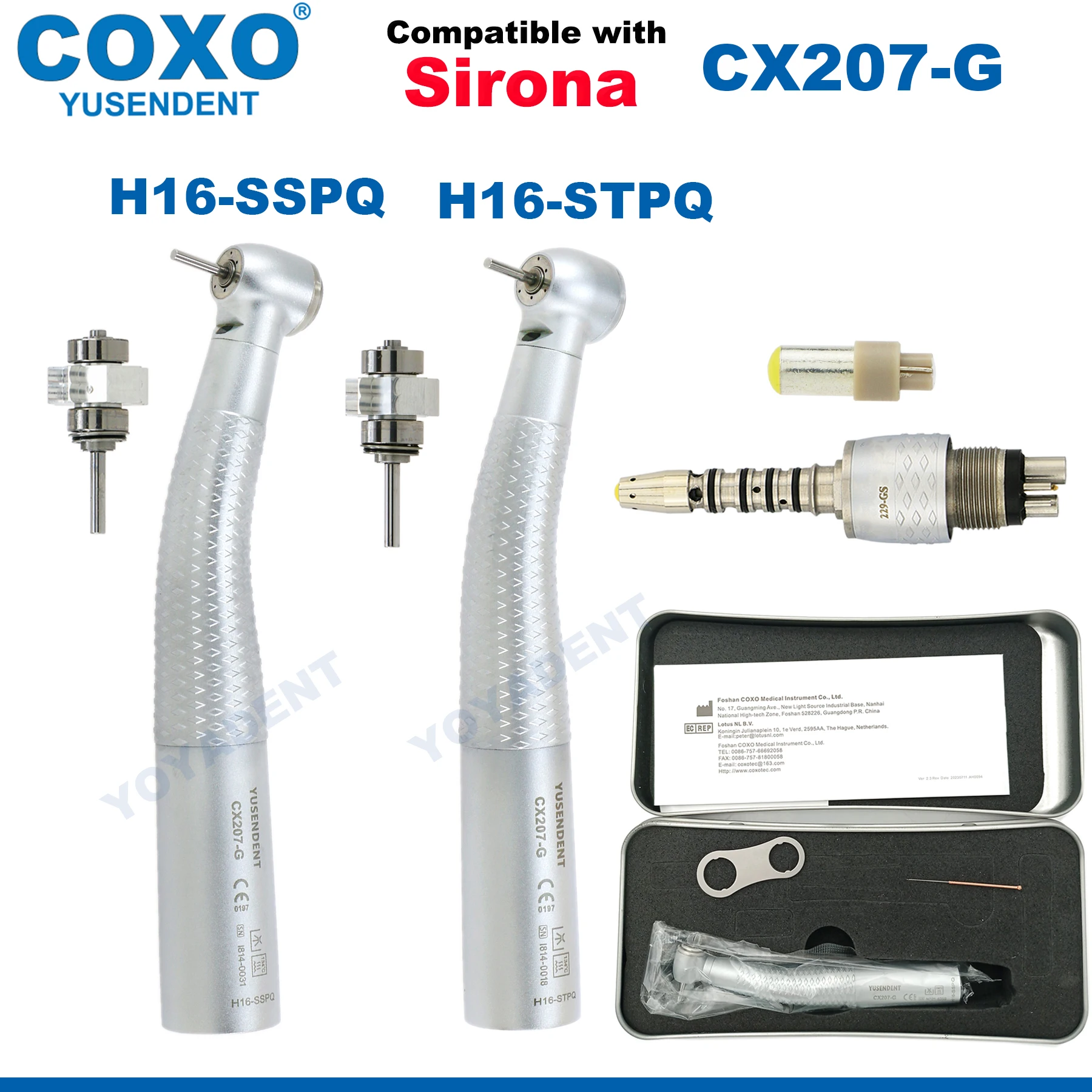 

COXO CX207-G Dental Handpiece Fiber Optic High Speed Handpiece Air Turbine LED Quick Coupler 6 Holes Fit Sirona R/F Type