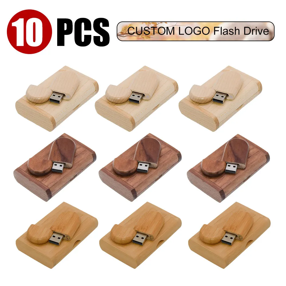 10pcs/Lot (Customizable LOGO) USB Flash Drive 2.0 Wooden Pendrive 4GB 8GB 16GB 32GB 64GB 128GB Memory Stick Wedding Gift