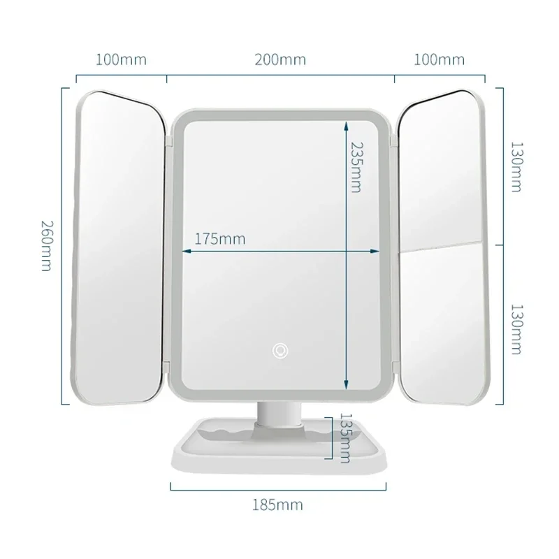 LED Makeup Mirror 3 In 1 Fold-able Comestic Mirror With 3 Color Lights 1X 2X 3X Magnification Degree Adjustable Mirror