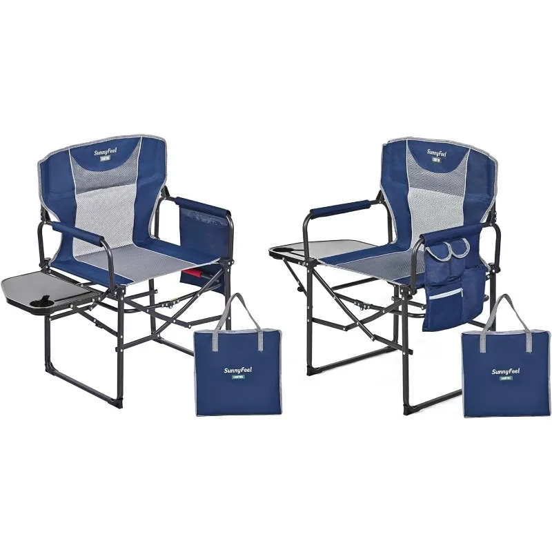 

SUNNYFEEL Oversized Camping Directors Chair 2 Pack, Portable Folding Lawn Chairs for Adults Heavy Duty with Side Table,Pocket