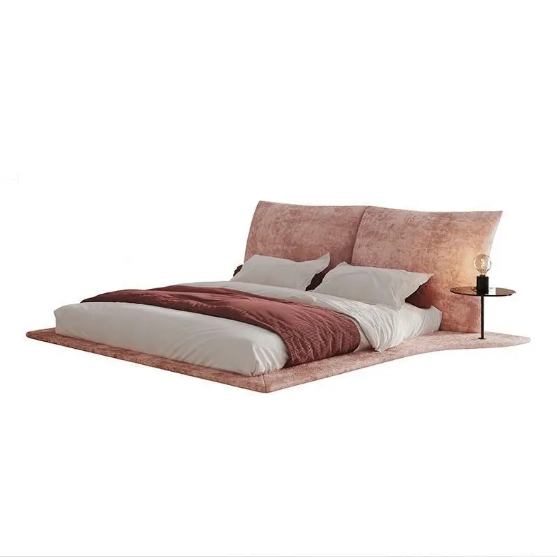 Italienisches minimalistisches, leicht luxuriöses Blütenbett, Doppelbett aus Chenille-Samtstoff, Hochzeitsbett