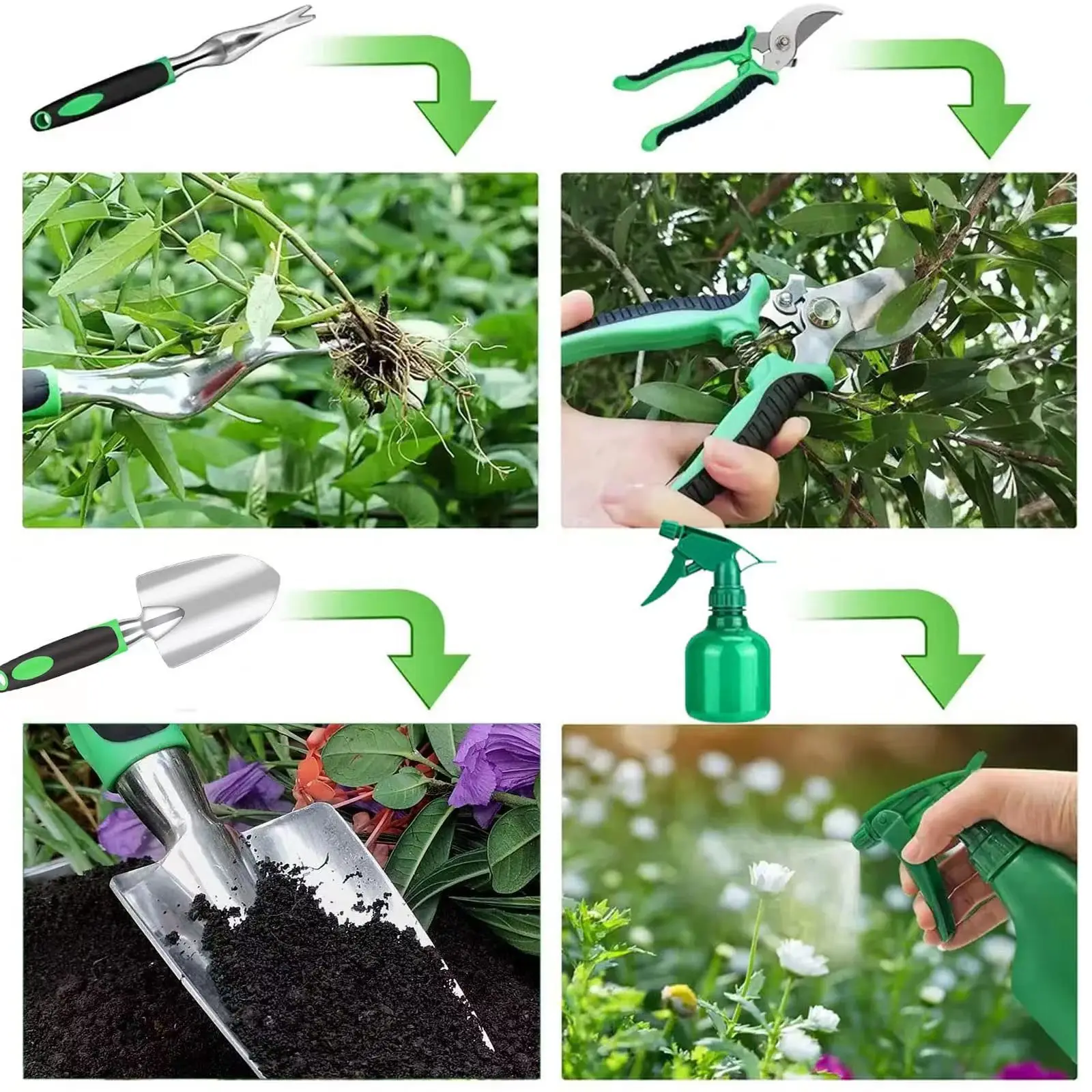 9PCS stainless steel gardening hand tool set with complete specifications, suitable for garden work/potted plant transplantation