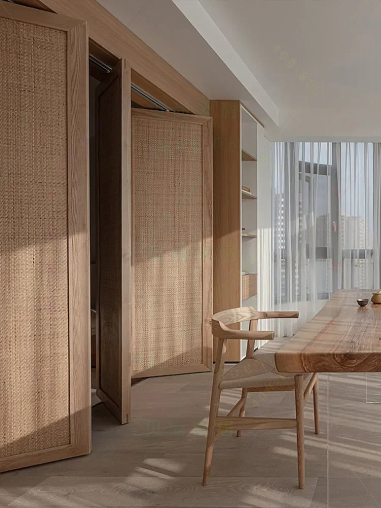 ปรับแต่งหน้าจอประตูหวายไม้เนื้อแข็งญี่ปุ่นเรียบง่าย