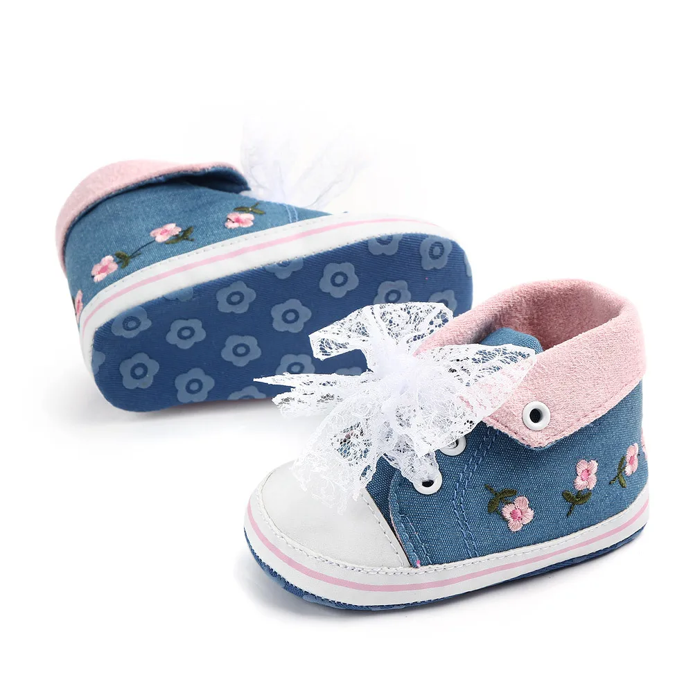 New Fashion Newborn Baby Flats Flowers Baby Shoes Non-slip Cloth Soled Girls Shoes Lace Elegant Canvas Casual Baby Walking Shoes